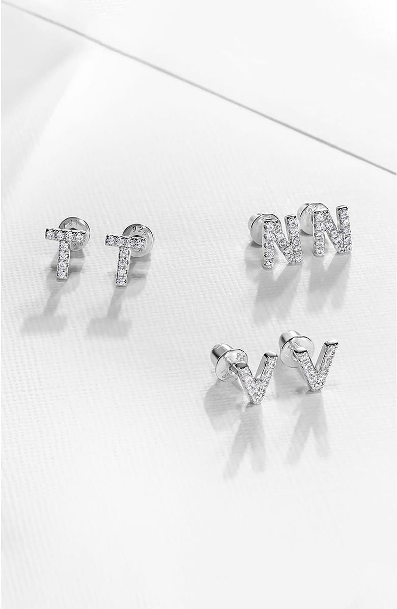 In Season Jewelry Cubic Zirconia Letter Initial Earrings, Alternate, color, Letter F
