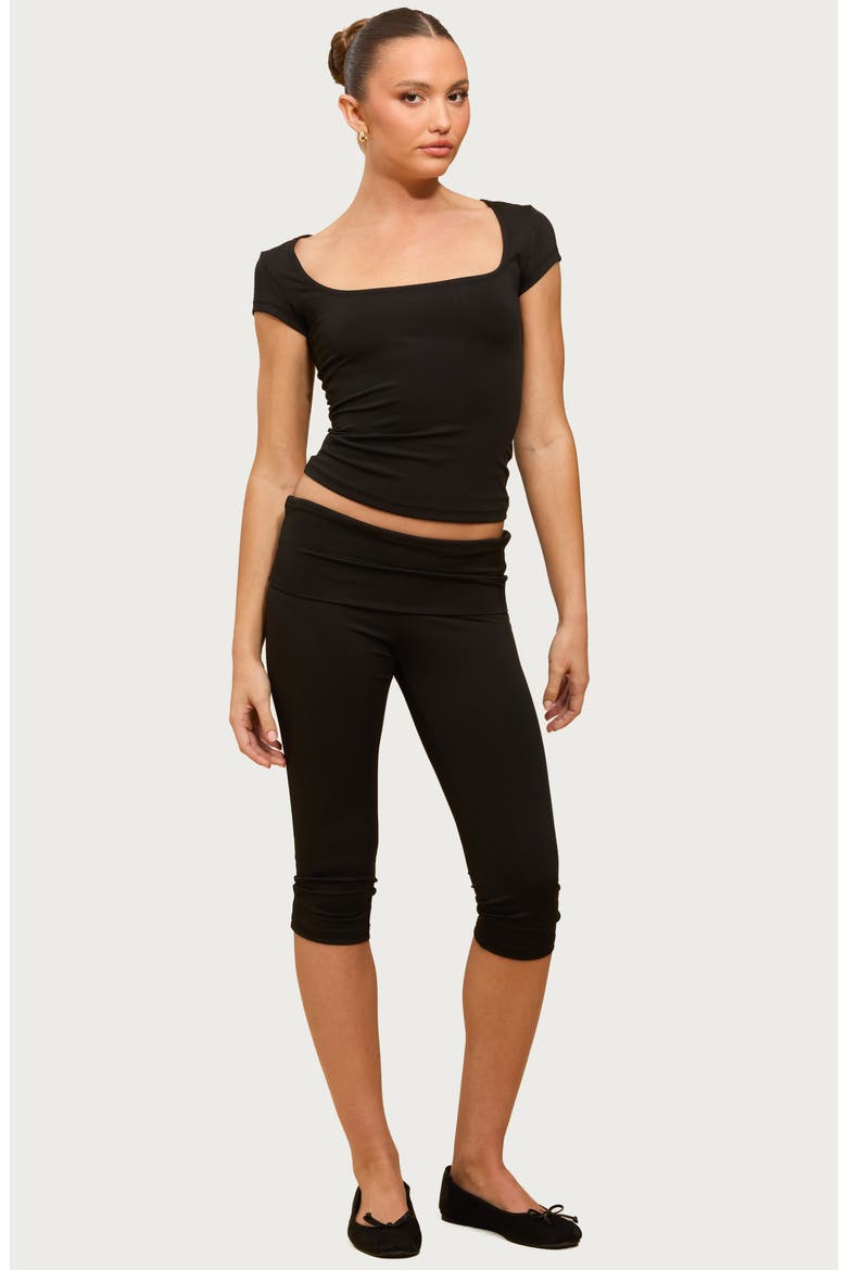 Delaney Square Neck Cap Sleeve Crop Top, Alternate, color, BLACK