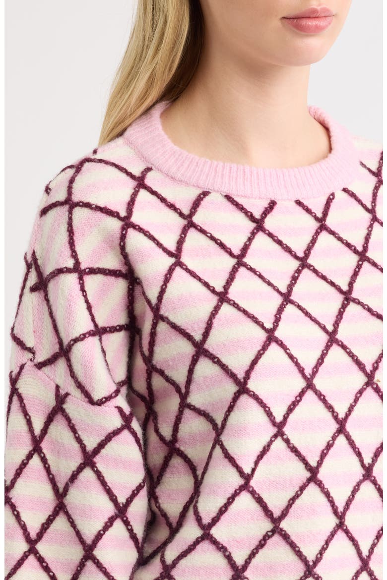 Stitch On Crewneck Sweater, Alternate, color, BORDEAUX
