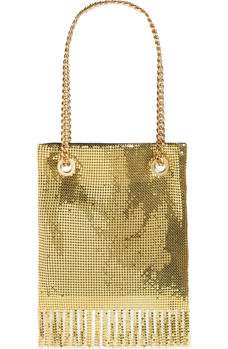 Moschino Logo Metallic Mesh Fringe Bag, Alternate, color,