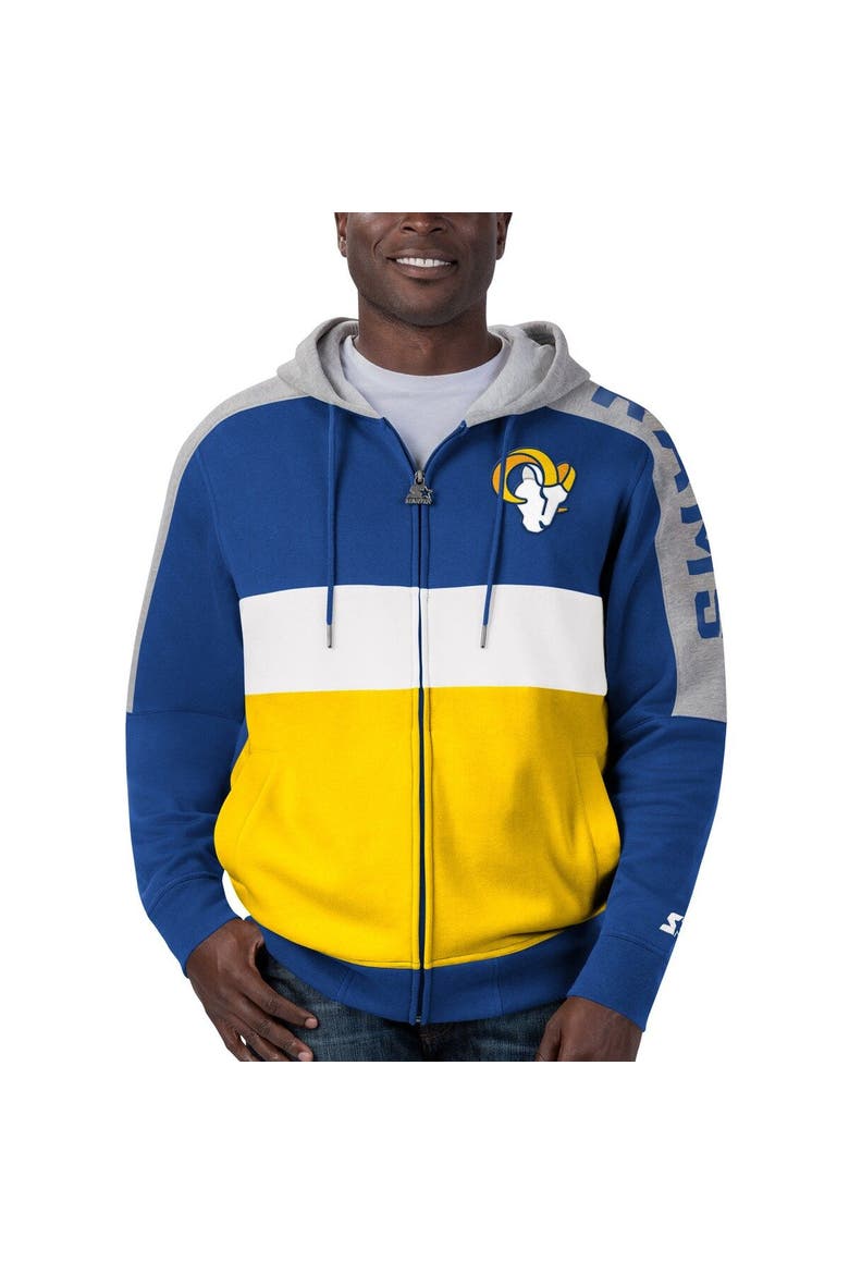 Men's Starter Royal/Gold Los Angeles Rams Playoffs Color Block Full-Zip Hoodie, Alternate, color, Royal