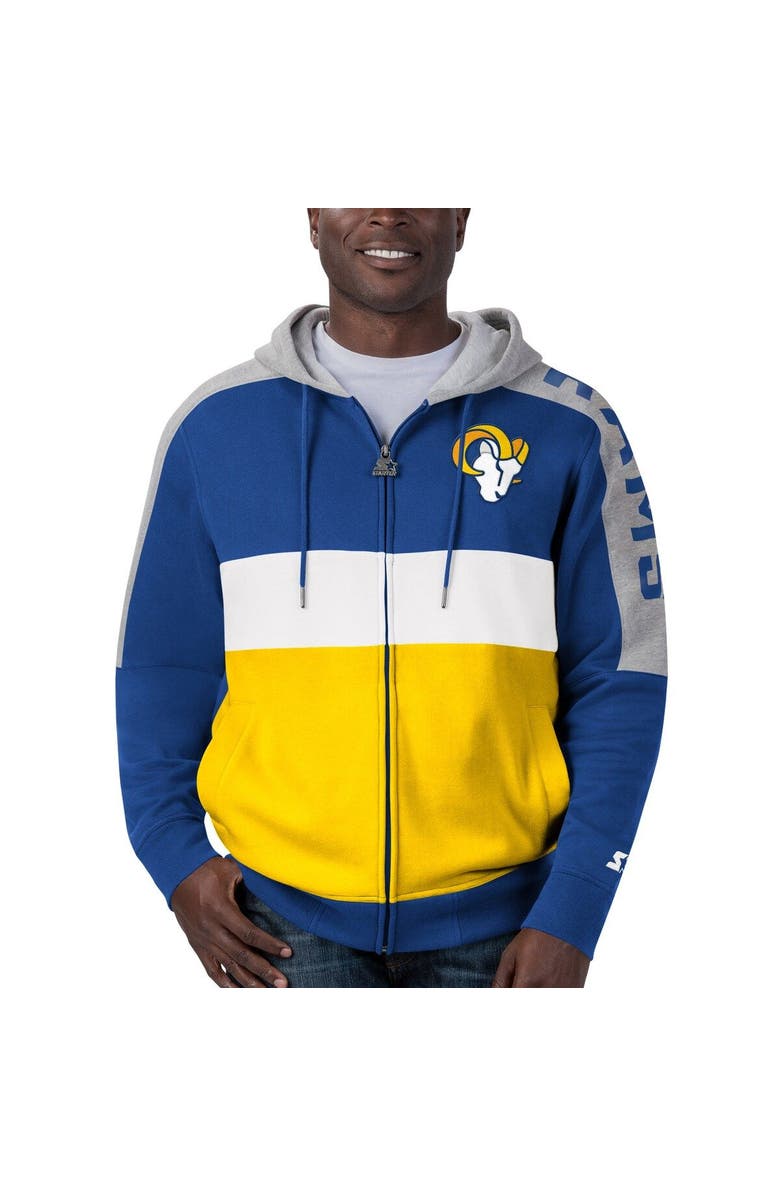 STARTER Men's Starter Royal/Gold Los Angeles Rams Playoffs Color Block Full-Zip Hoodie, Alternate, color, 