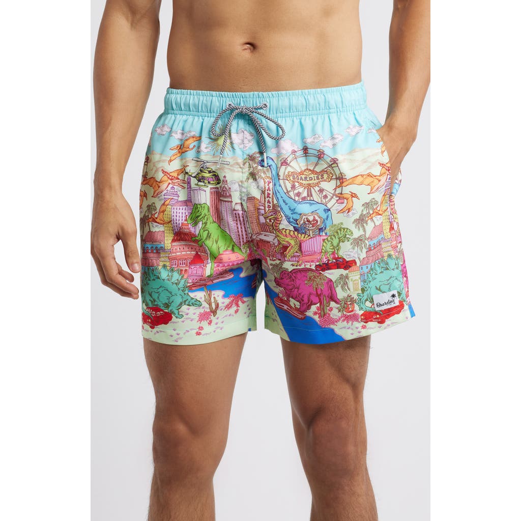 Boardies Dino Takeover Mid Length Swim Trunks In Blue Multi