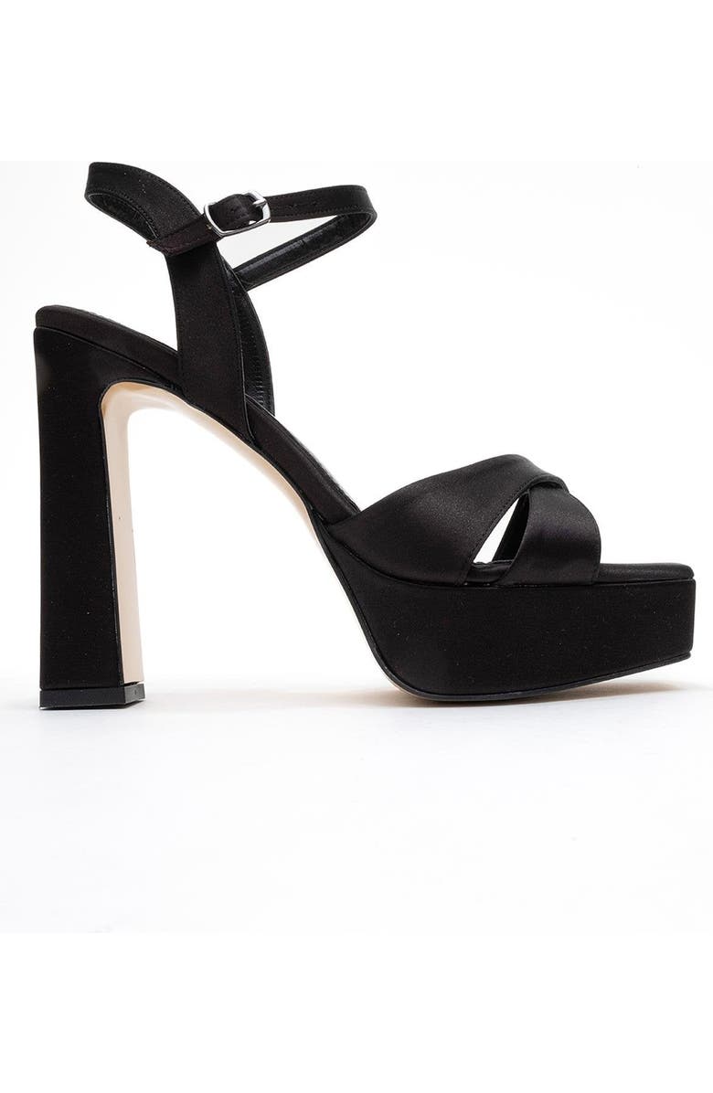 Prologue Shoes Yulia Cross-Strap Platform Heel Sandal, Alternate, color, Black Satin