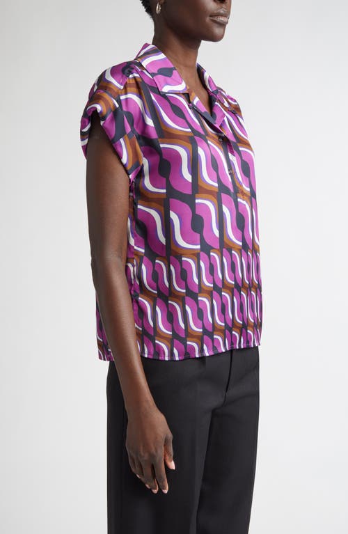 St John St. John Collection '70s Block Print Dolman Sleeve Satin Top
