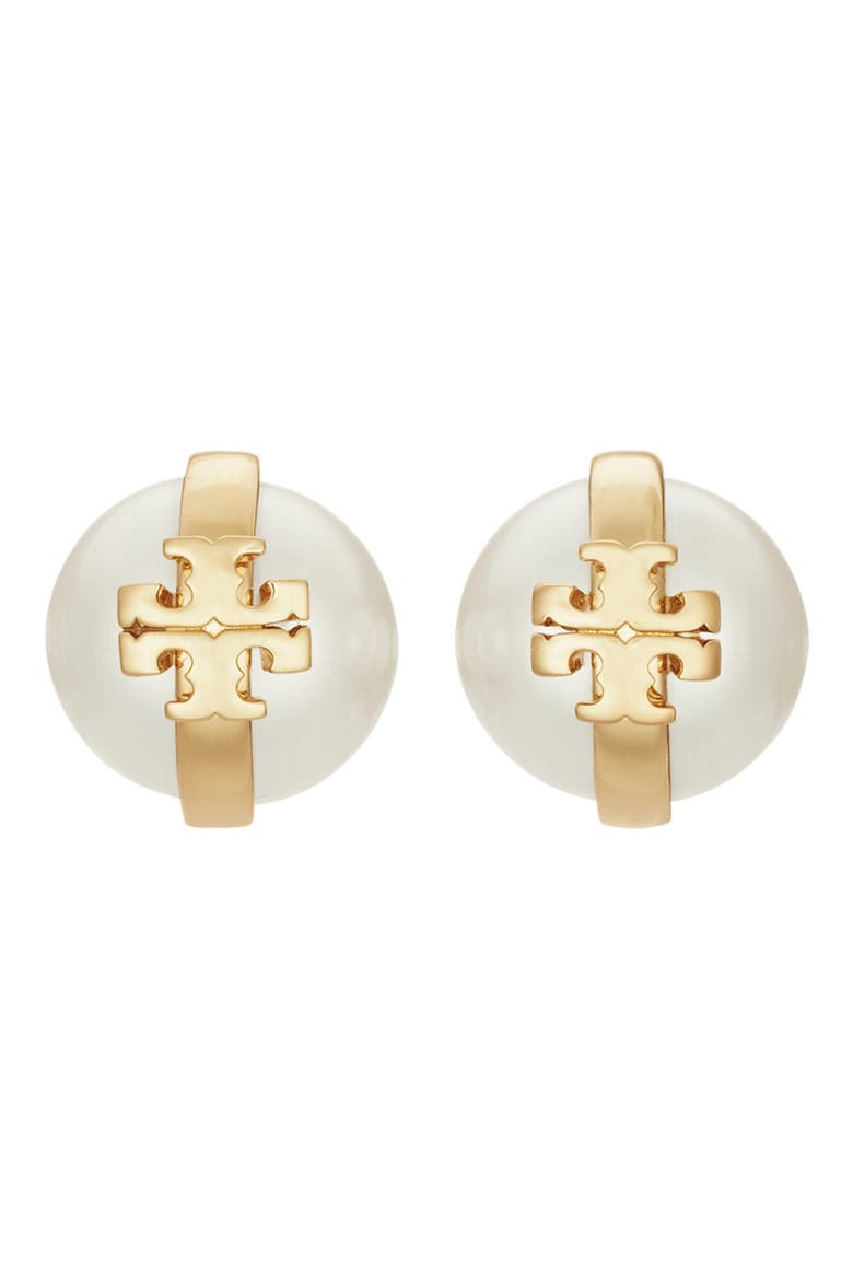 Moondance Faux Pearl Stud Earrings, Main, color, LIGHT BRASS / PEARL