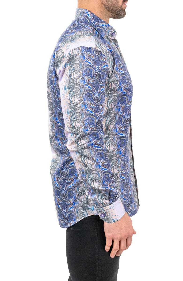 Maceoo Fibonacci Paisleyluxe Purple Contemporary Fit Button-Up Shirt, Alternate, color, 