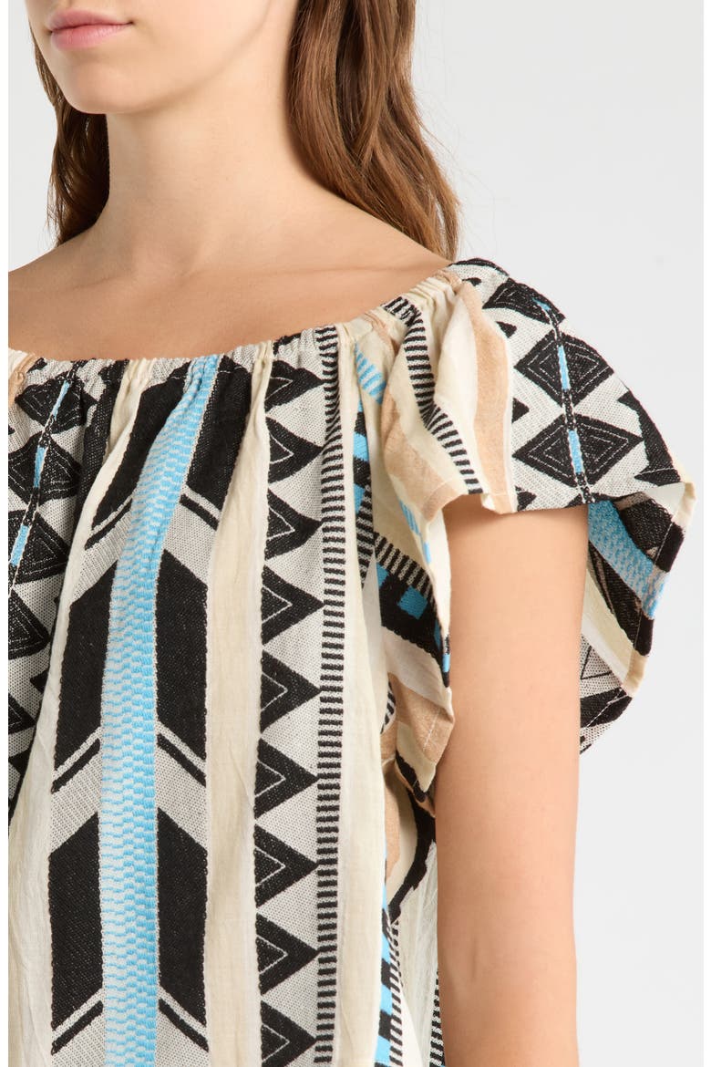 Ruffle Off the Shoulder Top, Alternate, color, NEUTRAL AZTEC