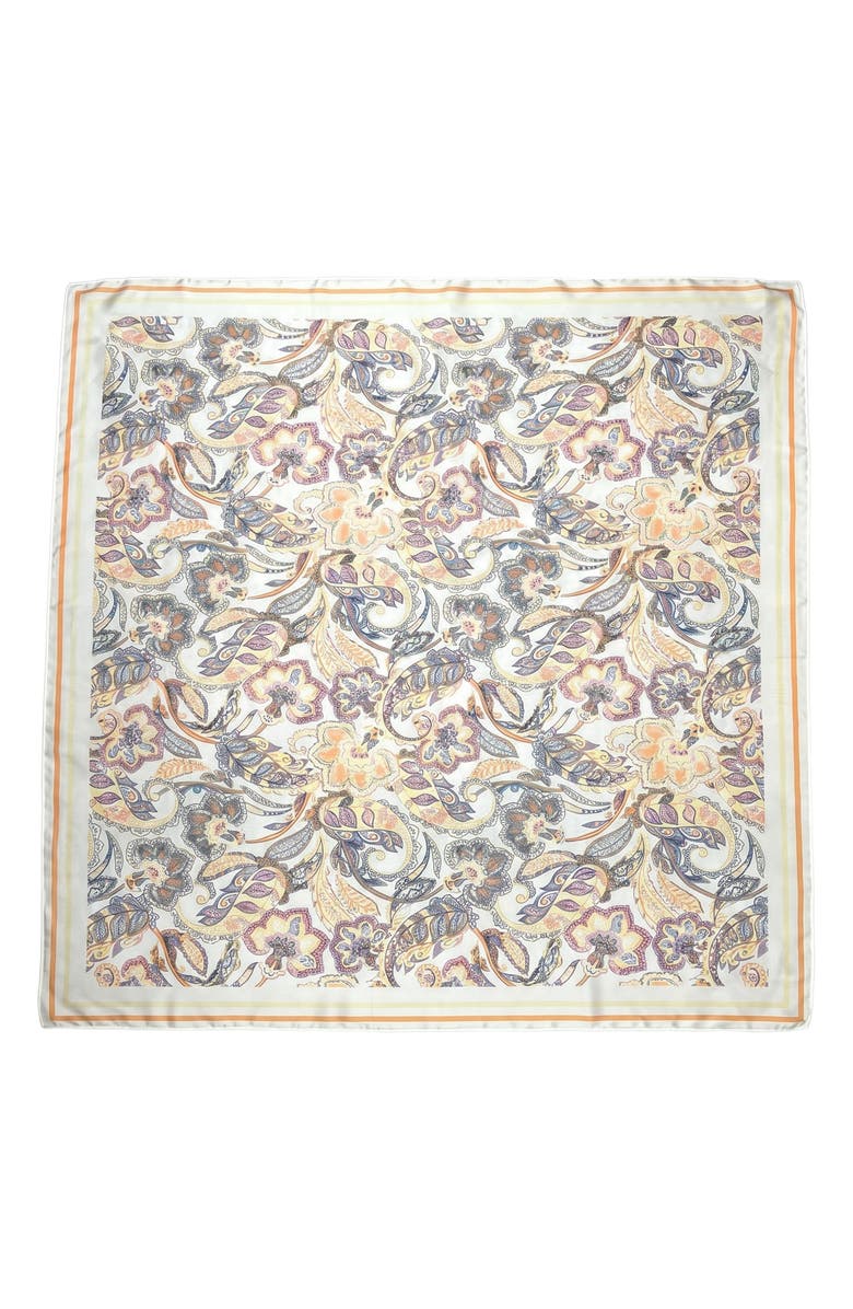 Nicole Miller Paisley Satin Square Scarf, Main, color, Tan