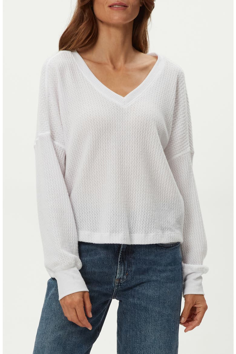 Salma Waffle Stitch V-Neck Knit Top, Main, color, WHITE
