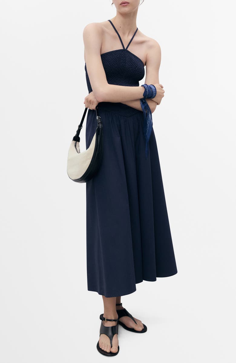 MANGO Combined Halter Neck Maxi Dress, Main, color, Dark Navy