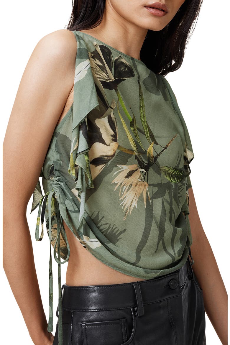 Bettie Botanical Print Sleeveless Ruched Top, Alternate, color, EMERGE OLIVE GREEN