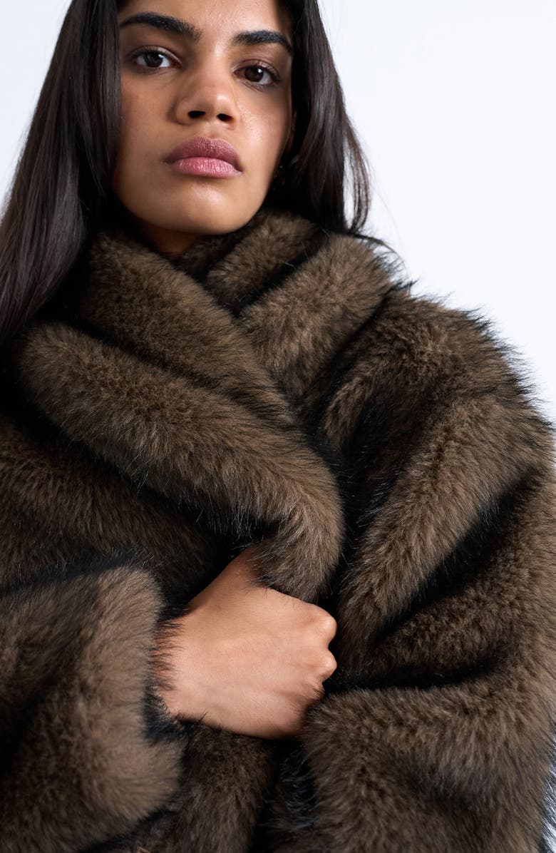 Topshop Boxy Faux Fur Coat, Alternate, color, Mink