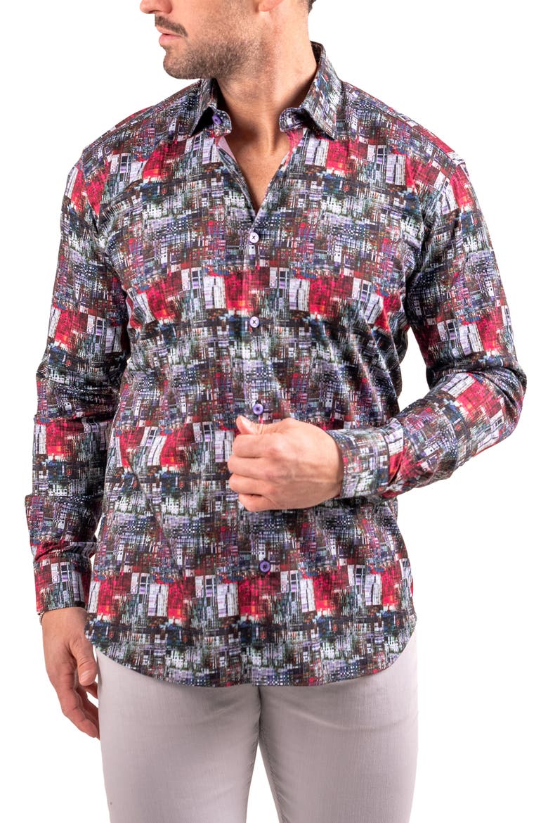 Fibonacci Resistance Black Contemporary Fit Cotton Button-Up Shirt, Alternate, color, BLACK