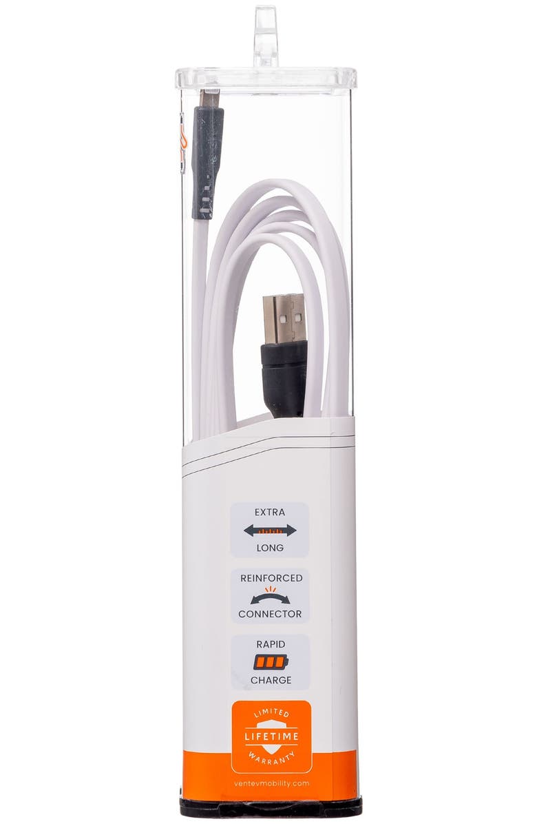Ventev Flat USB-A to Apple Lightning High Speed Tangle-Free 6 Foot Cable, Alternate, color, White