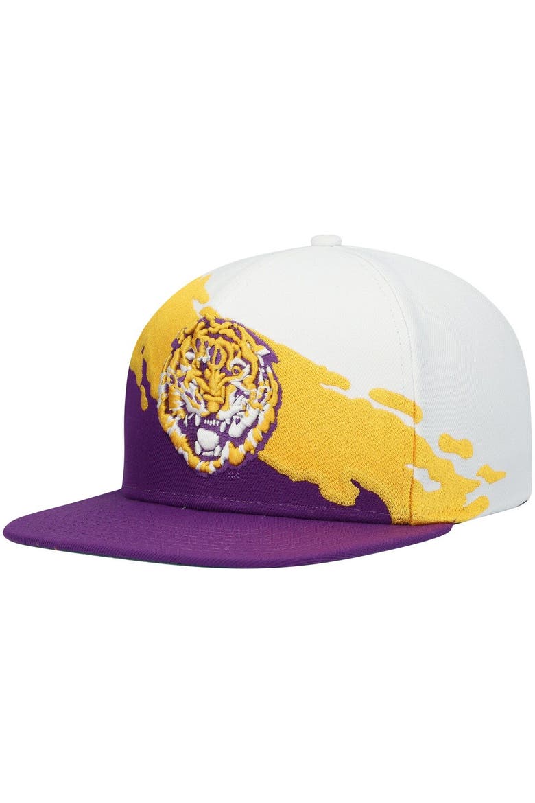 Men's Mitchell & Ness Purple/White LSU Tigers Paintbrush Snapback Hat, Main, color, Purple