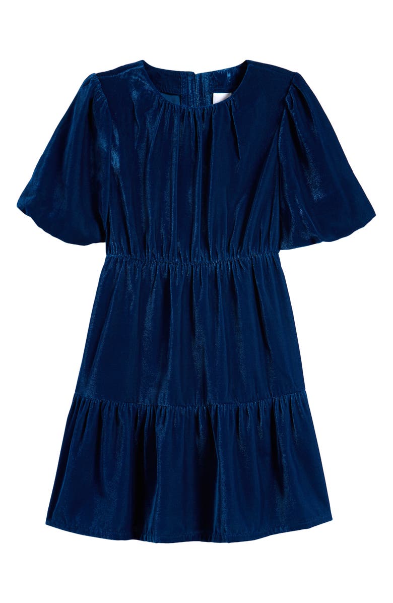 Nordstrom Kids' Puff Sleeve Velvet Party Dress, Main, color, Blue Poseidon