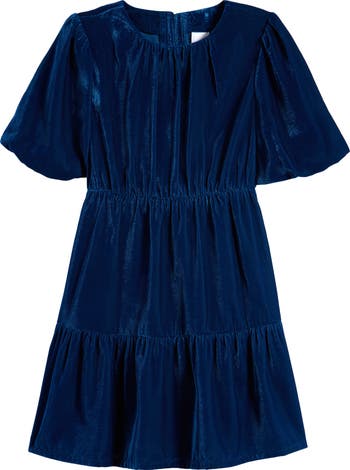 Kids' Puff Sleeve Velvet Party Dress