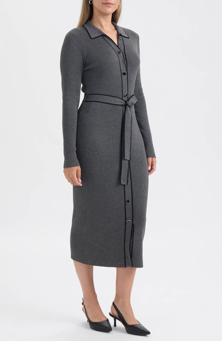 Tipped Long Sleeve Shirtdress