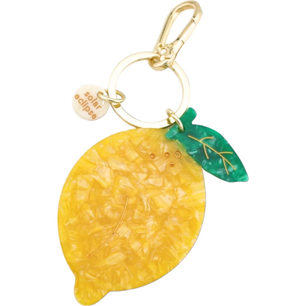 Solar Eclipse Hand Painted Lemon Key Chain Bag Charm In Yellow