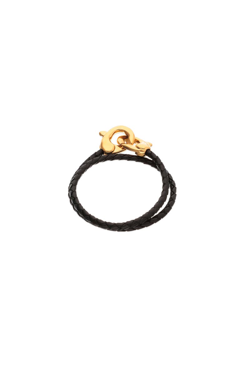 Black double leather strap with 18k gold-plated interlocking carabiner detail, Alternate, color, Gold