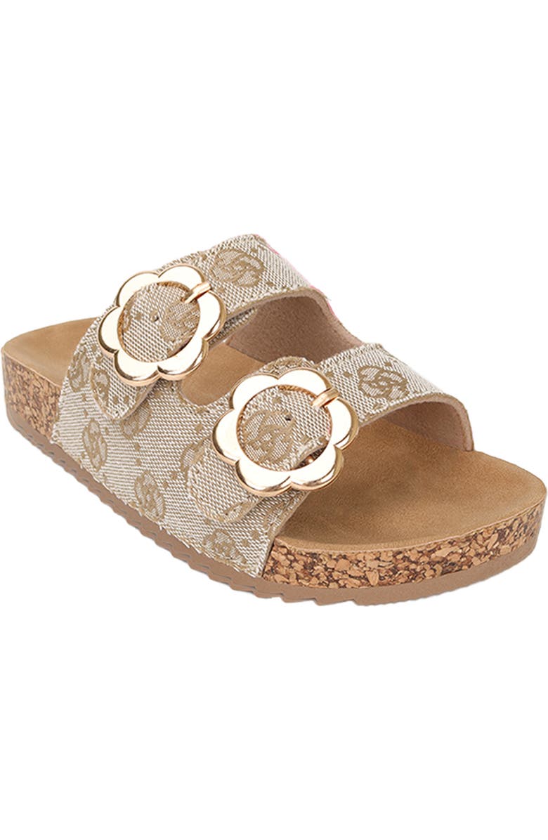YOKI Kids' Monogram Double Strap Slide Sandal, Main, color, Beige