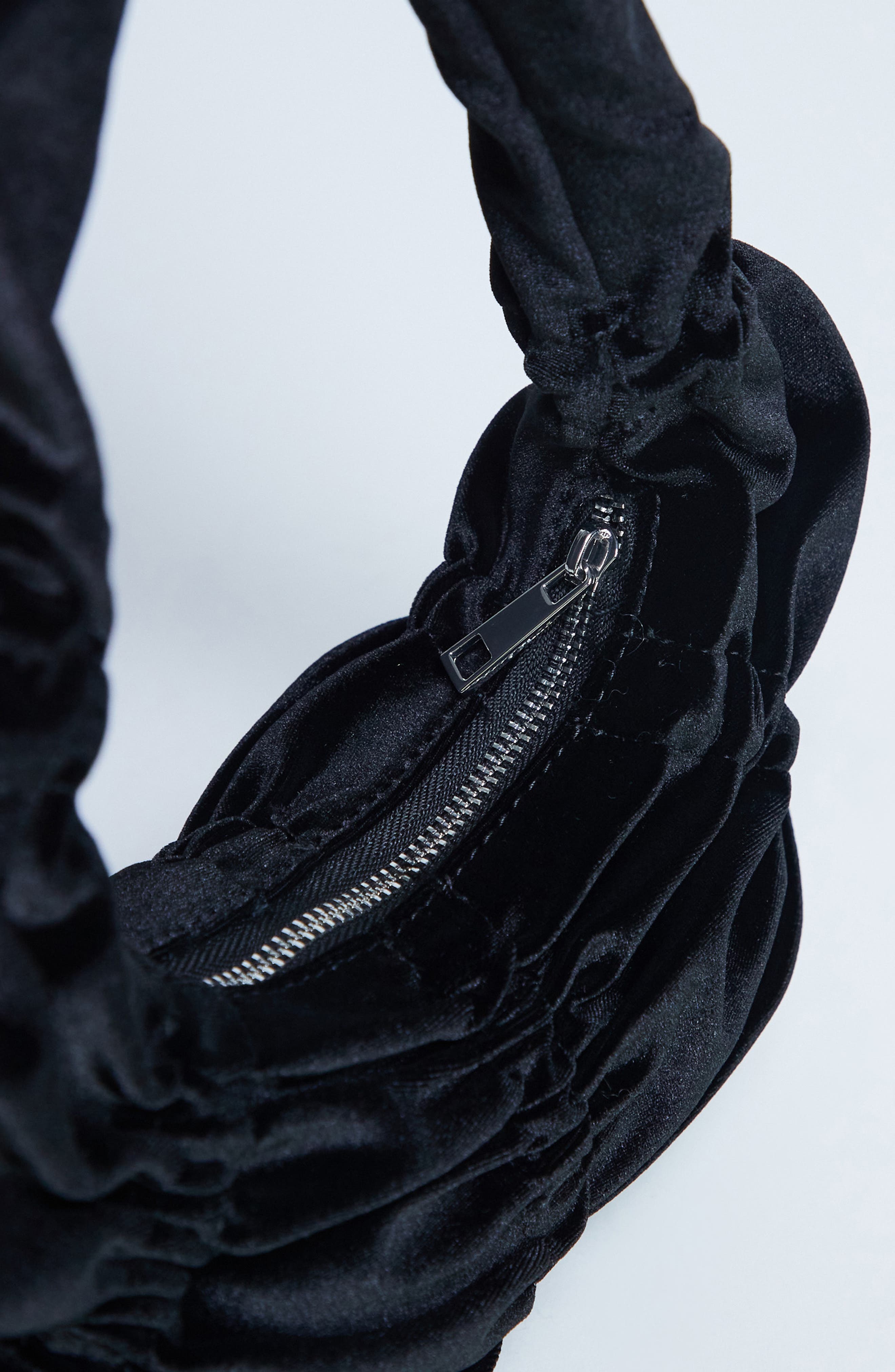 Topshop Ruched Velvet Shoulder Bag, Alternate, color, Black