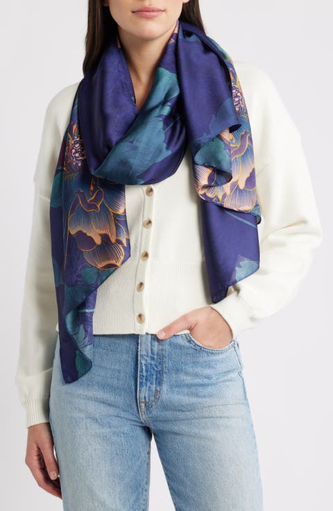Floral Print Satin Scarf