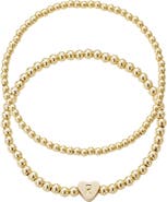 Adornia Initial Heart Charm Beaded Chain Bracelet Set