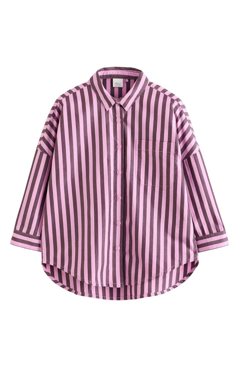 NEXT Kids' Stripe Cotton Button-Up Shirt & Pants Set, Alternate, color, Pink