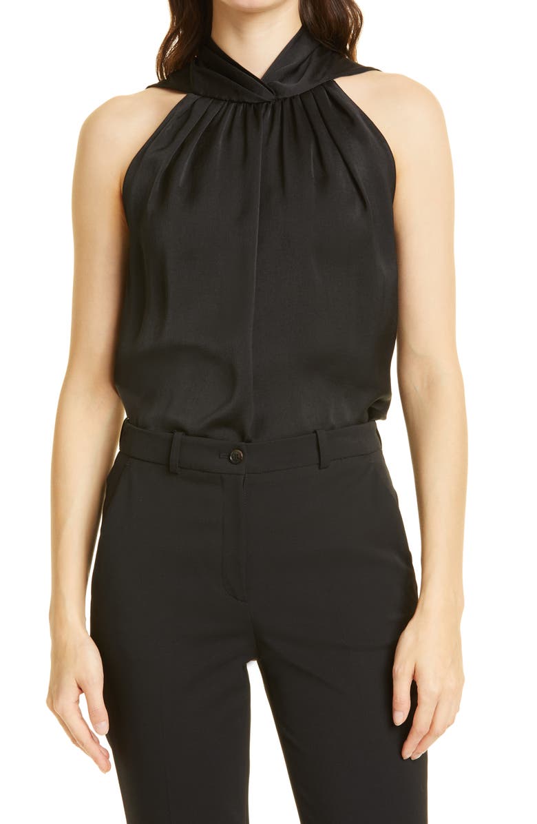 KOBI HALPERIN Deanne Hammered Satin Halter Neck Blouse, Main, color, 