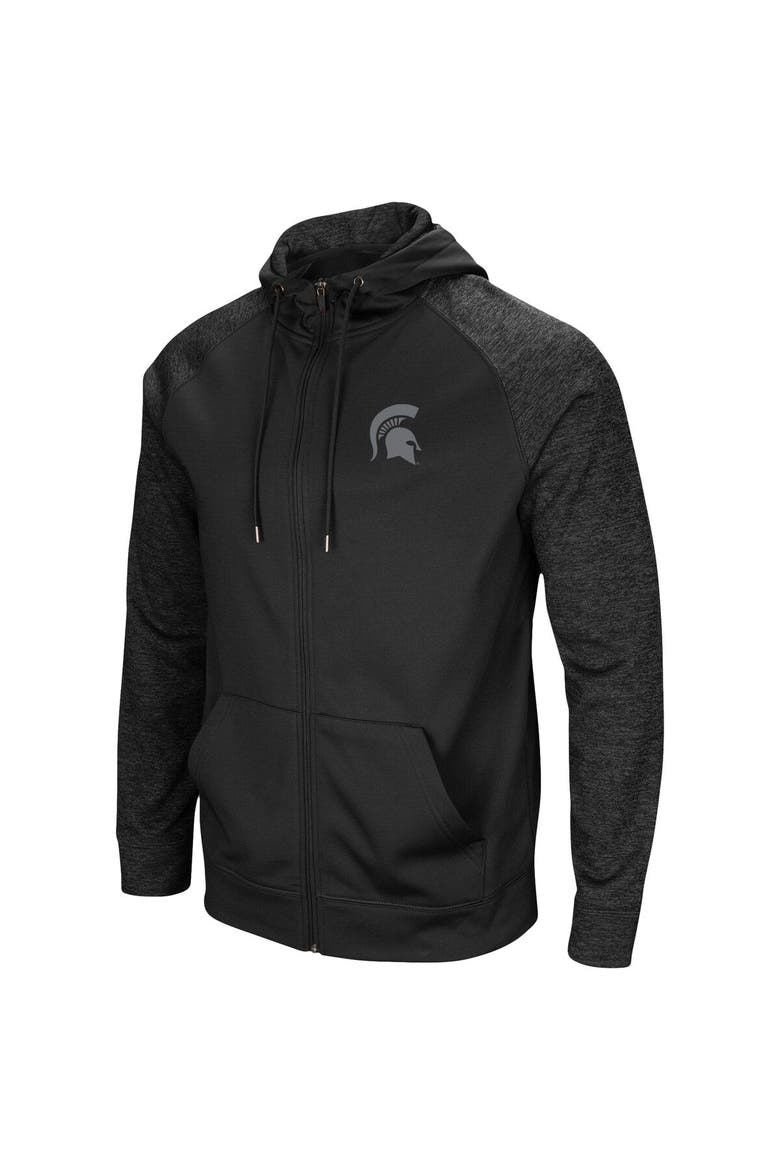 Men's Colosseum Black Michigan State Spartans Blackout 3.0 Tonal Raglan Full-Zip Hoodie, Alternate, color, Black