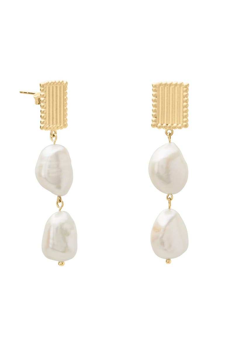 Murkani Aphrodite Goddess Hanging Pearl Earrings, Main, color, Yellow Gold