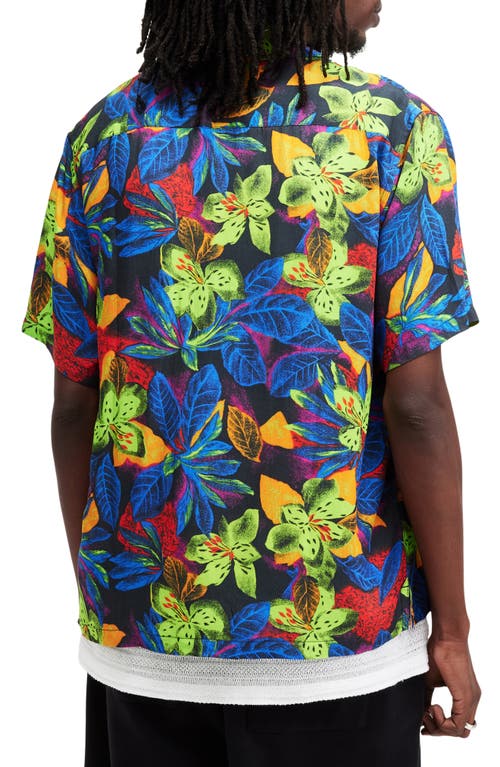 Allsaints Goldfarb Floral Print Relaxed Fit Shirt In Jet Black
