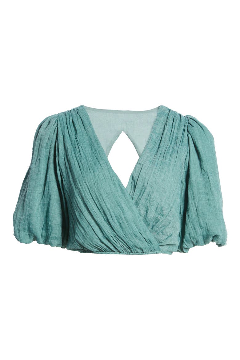 Puff Sleeve Wrap Crop Top, Alternate, color, GREEN