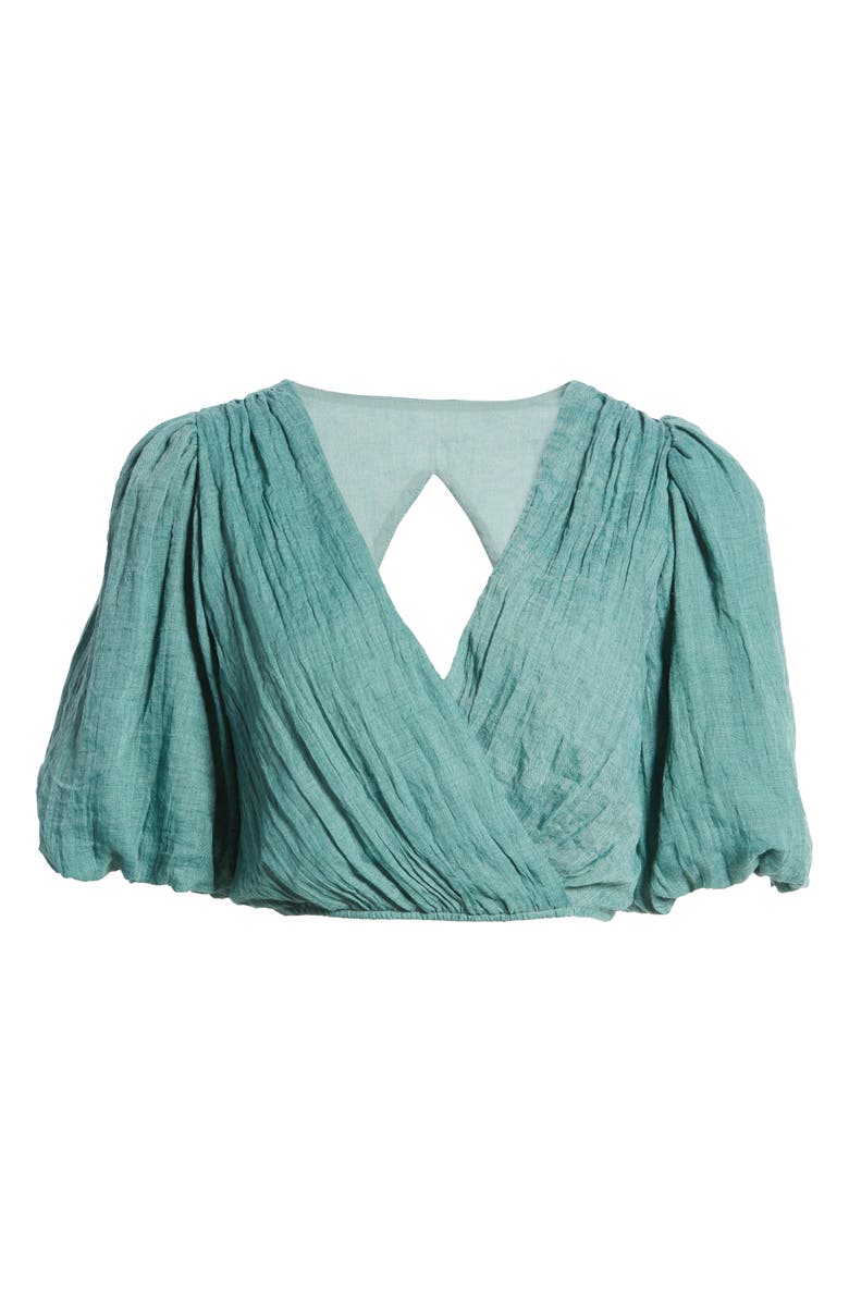 MOON RIVER Puff Sleeve Wrap Crop Top, Alternate, color,