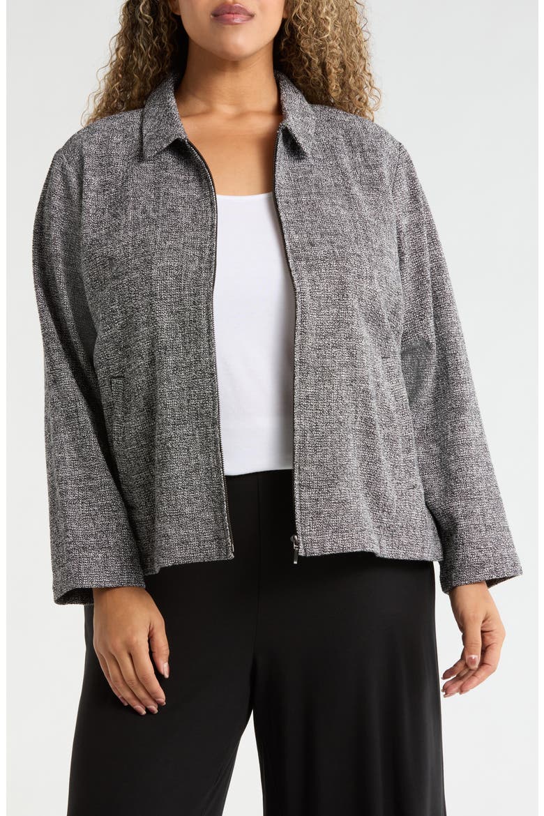 Classic Collar Stretch Organic Cotton Zip Jacket, Main, color, BLACK/ WHITE