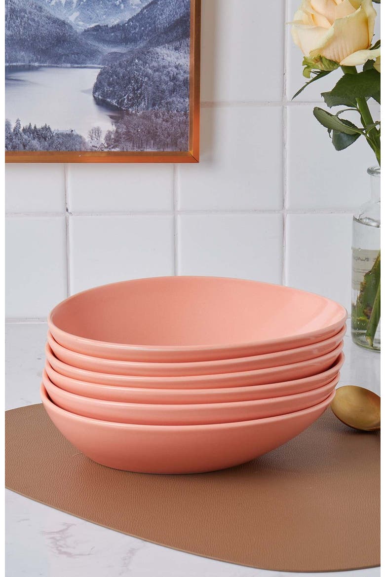 Delilah Porcelain 6-Piece Pasta Bowl Set, Alternate, color, Terracotta