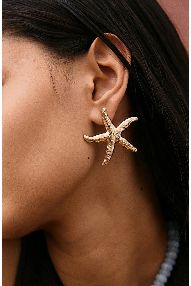 Swept Up Starfish Earrings, Alternate, color, GOLD