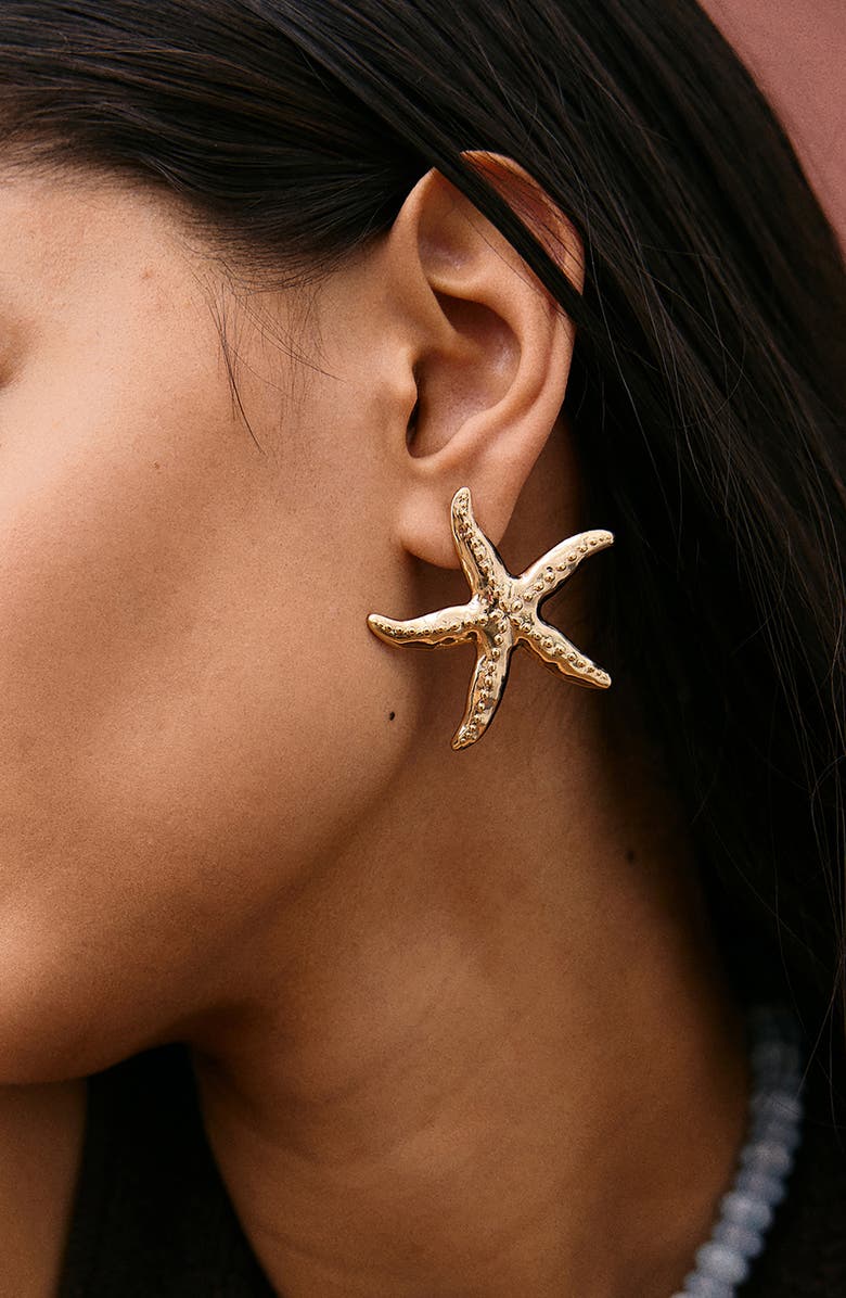 BaubleBar Swept Up Starfish Earrings, Alternate, color, Gold