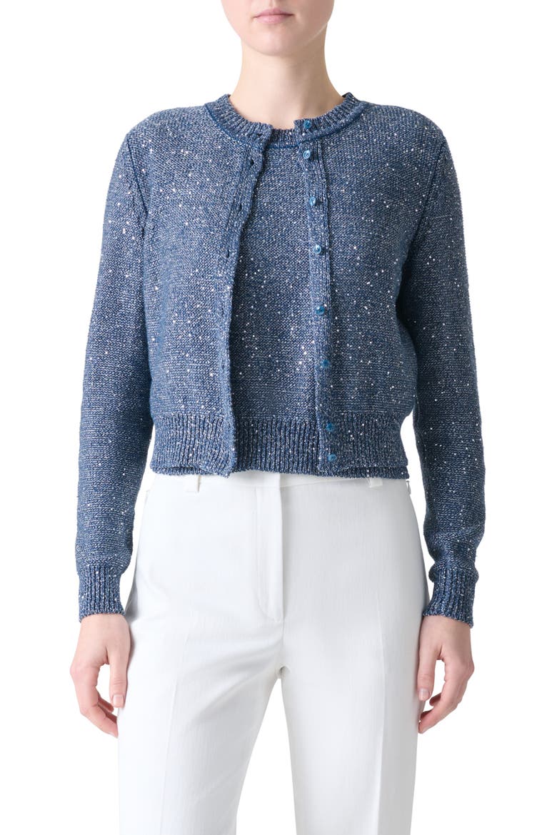 Sequin Knit Linen Blend Cardigan, Main, color, GRANITE BLUE