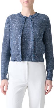Akris Sequin Knit Linen Blend Cardigan