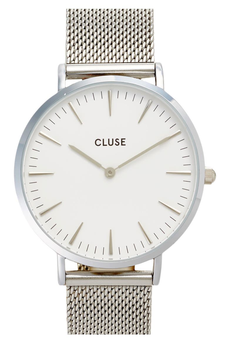 'La Bohème' Mesh Strap Watch, 38mm, Main, color, SILVER/ WHITE