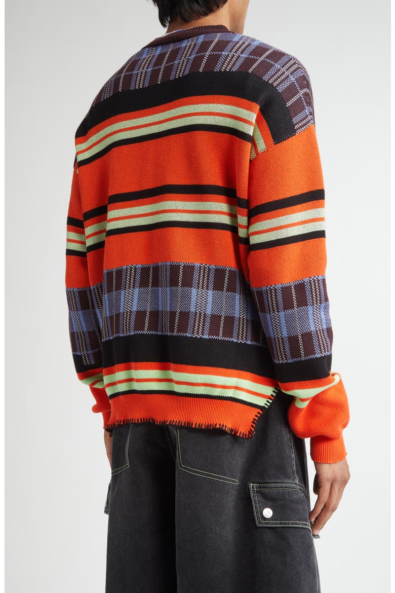 00 Check Stripe Crewneck Cotton Sweater, Alternate, color, SPICY ORANGE