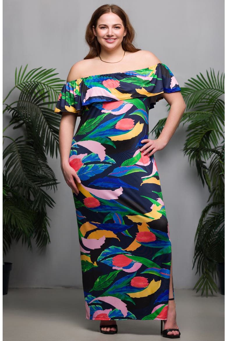 Floral Off the Shoulder Knit Maxi Dress, Alternate, color, GREEN MULTI