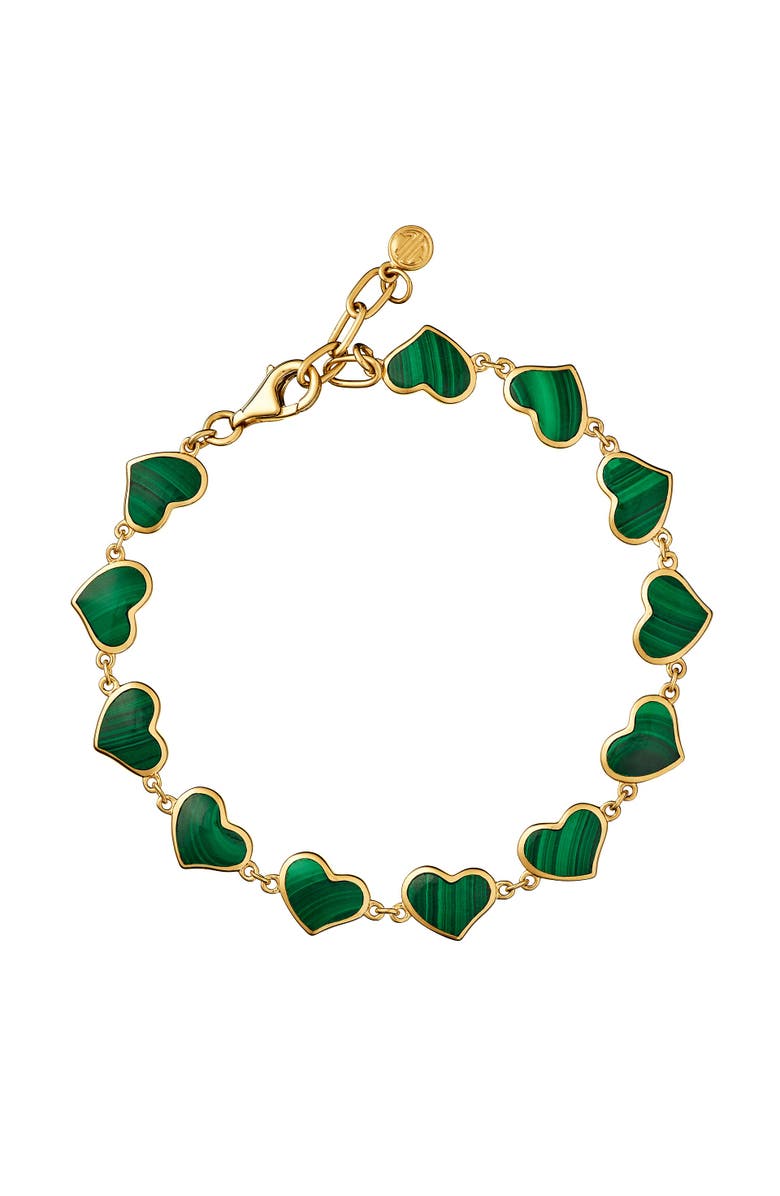Jan Leslie All Around Heart Bracelet Set In 18K Gold Overlay Sterling Silver, Main, color, Green