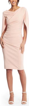 Betsy & Adam Cape Sleeve Crepe Sheath Dress