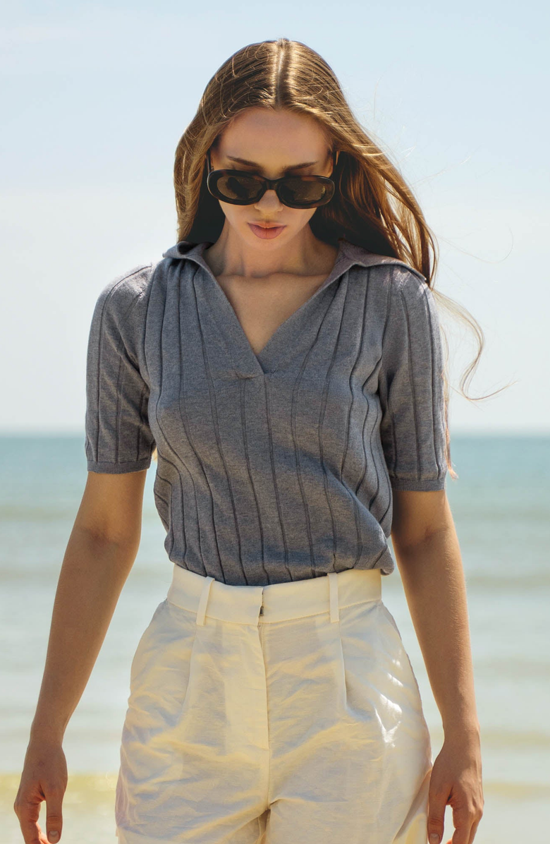 Italic Elise Featherlight Polo, Alternate, color, Heather Gray