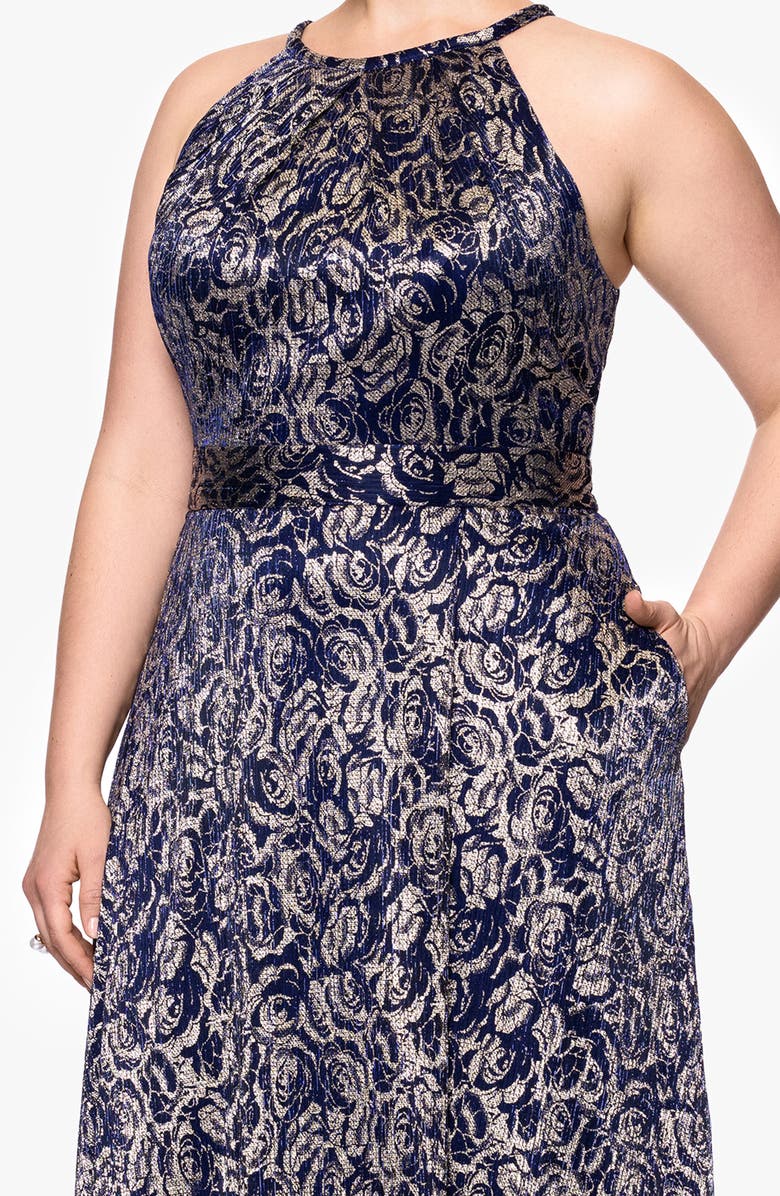 Betsy & Adam Foil Sleeveless Gown, Alternate, color,