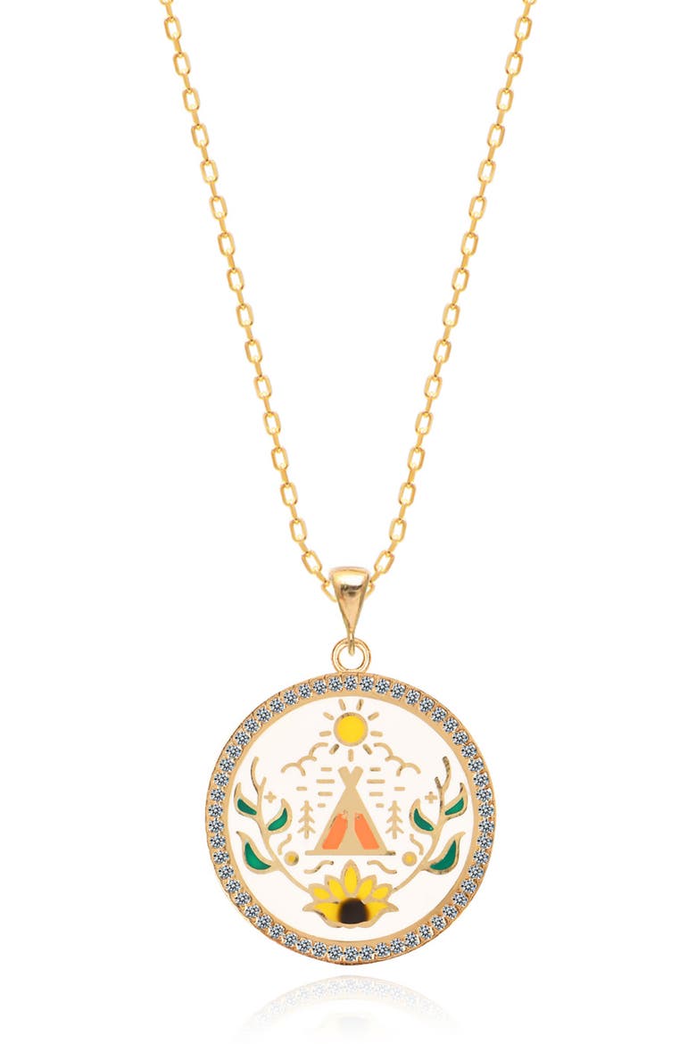 Sweet Harmony 14k Gold Plated Sterling Silver CZ Halo Round Pendant Necklace, Main, color, GOLD